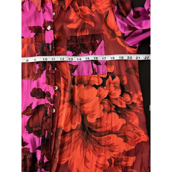 Anthropologie Shirt Womens Small Pink Red Floral Button Down Long Sleeve Blouse - Picture 6 of 7
